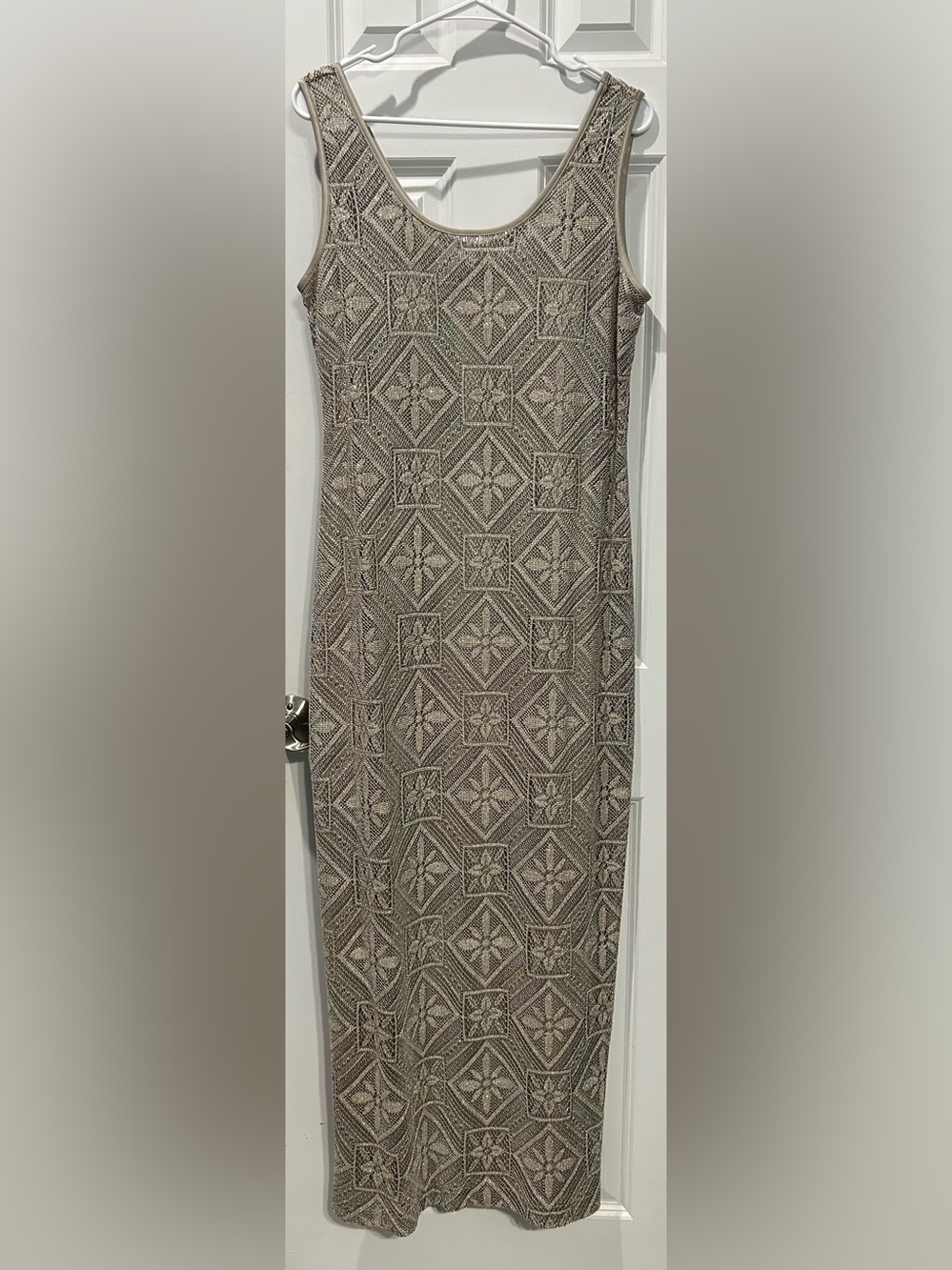 Joseph Ribkoff Sleeveless Gold Metallic Maxi Dress Sz 14 Geometric Floral Lined